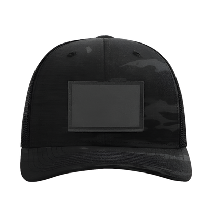 Black Multicam/ Black Richardson Leather Patch Trucker Hat
