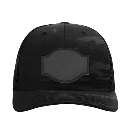 Black Multicam/ Black Richardson Leather Patch Trucker Hat