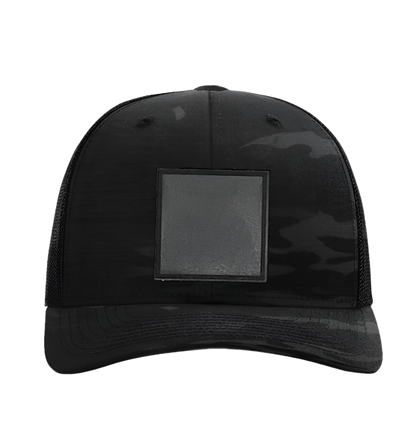 Black Multicam/ Black Richardson Leather Patch Trucker Hat