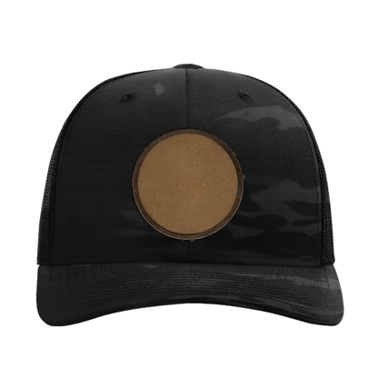 Black Multicam/ Black Richardson Leather Patch Trucker Hat