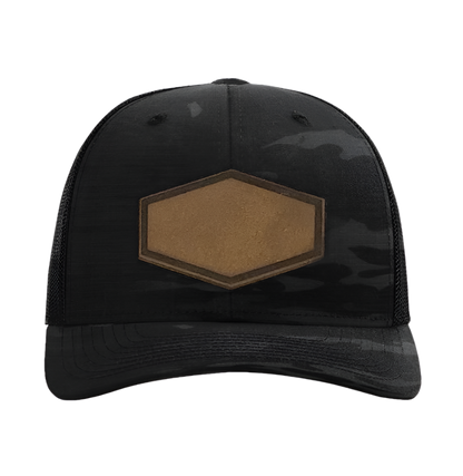 Black Multicam/ Black Richardson Leather Patch Trucker Hat