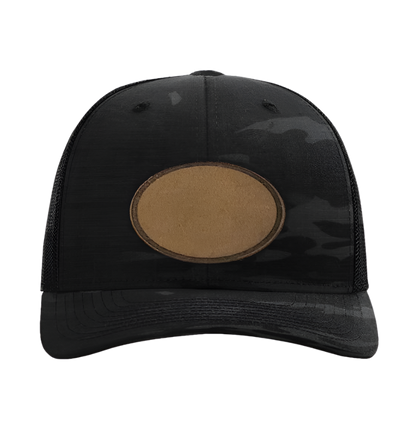 Black Multicam/ Black Richardson Leather Patch Trucker Hat