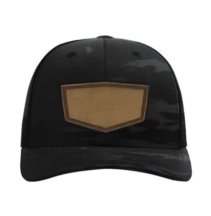 Black Multicam/ Black Richardson Leather Patch Trucker Hat