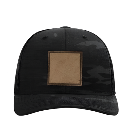 Black Multicam/ Black Richardson Leather Patch Trucker Hat