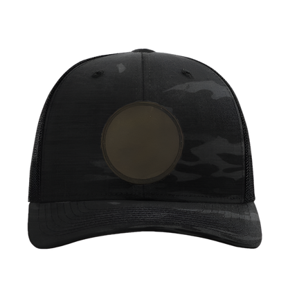 Black Multicam/ Black Richardson Leather Patch Trucker Hat