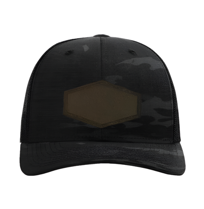 Black Multicam/ Black Richardson Leather Patch Trucker Hat