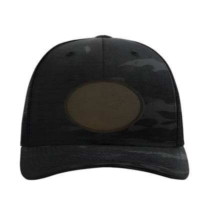 Black Multicam/ Black Richardson Leather Patch Trucker Hat