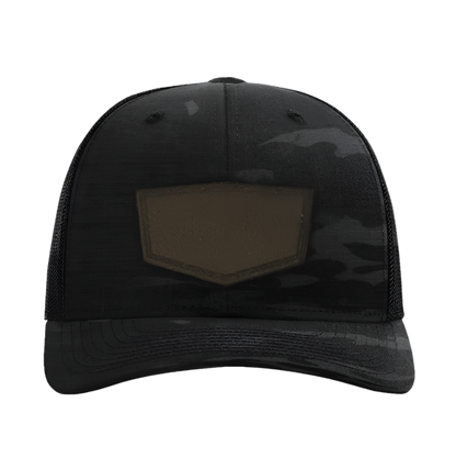 Black Multicam/ Black Richardson Leather Patch Trucker Hat