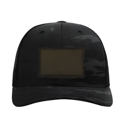 Black Multicam/ Black Richardson Leather Patch Trucker Hat