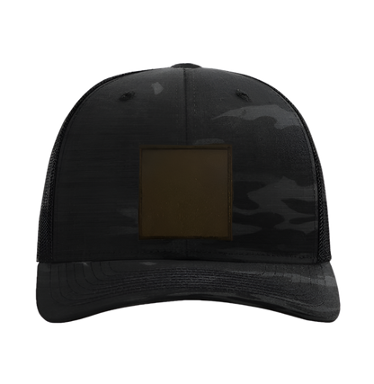 Black Multicam/ Black Richardson Leather Patch Trucker Hat