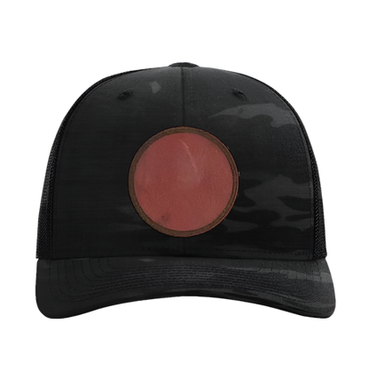 Black Multicam/ Black Richardson Leather Patch Trucker Hat