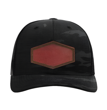 Black Multicam/ Black Richardson Leather Patch Trucker Hat