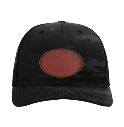 Black Multicam/ Black Richardson Leather Patch Trucker Hat