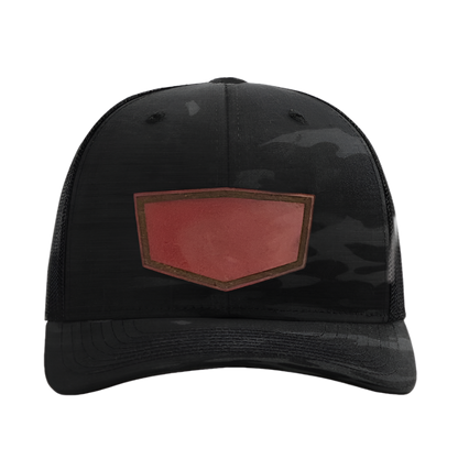 Black Multicam/ Black Richardson Leather Patch Trucker Hat
