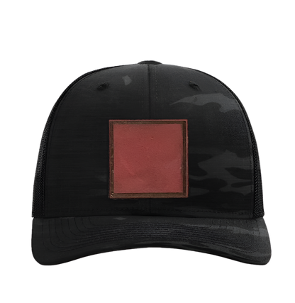 Black Multicam/ Black Richardson Leather Patch Trucker Hat