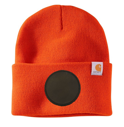 Bright Orange Carhartt Leather Patch Beanie