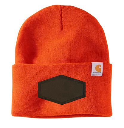 Bright Orange Carhartt Leather Patch Beanie