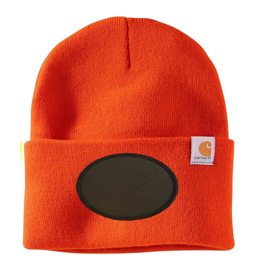 Bright Orange Carhartt Leather Patch Beanie