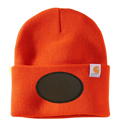 Bright Orange Carhartt Leather Patch Beanie