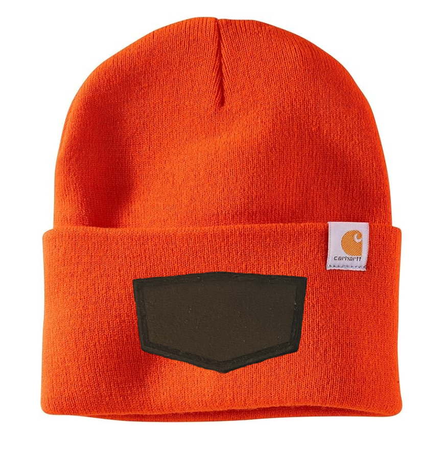 Bright Orange Carhartt Leather Patch Beanie