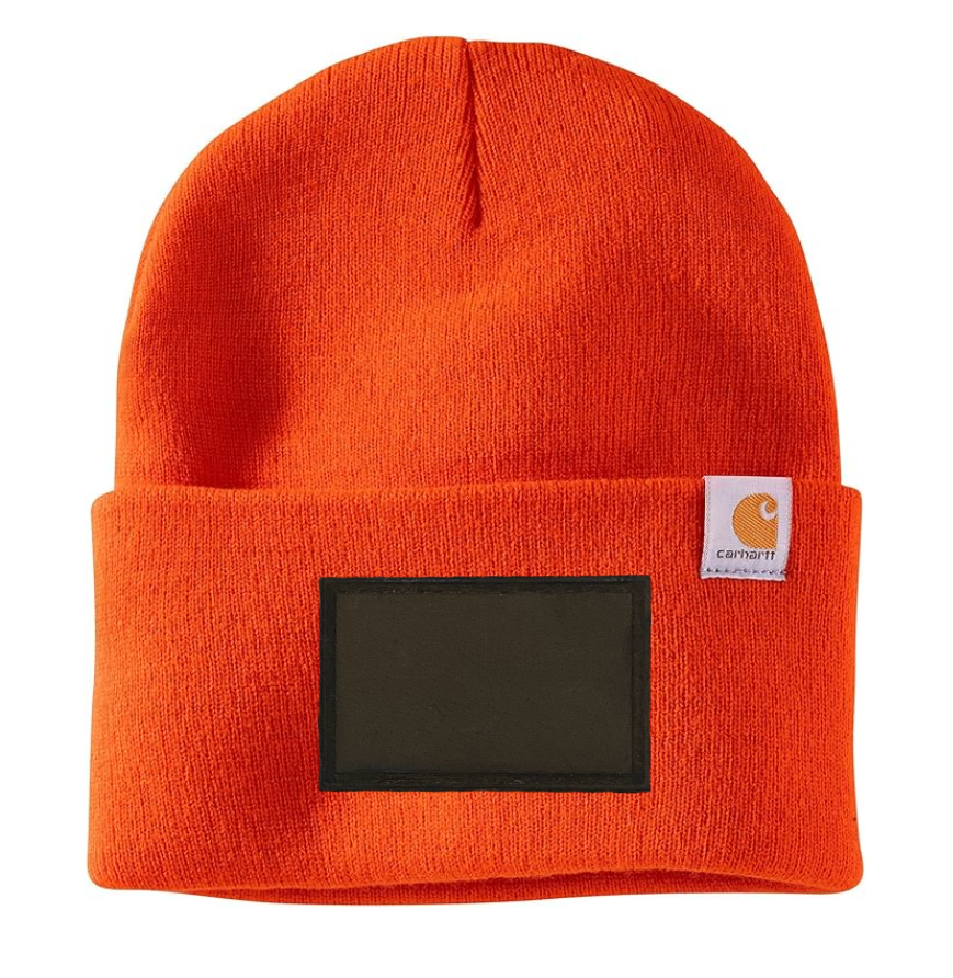 Bright Orange Carhartt Leather Patch Beanie