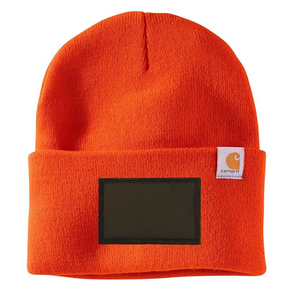 Bright Orange Carhartt Leather Patch Beanie