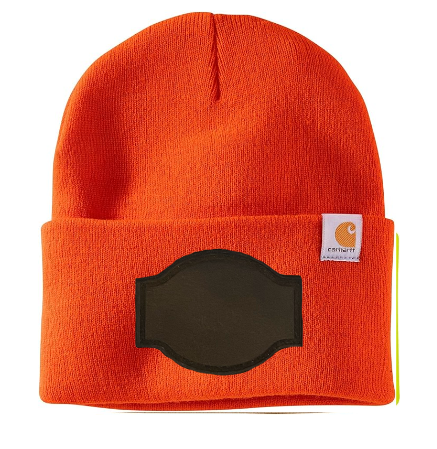Bright Orange Carhartt Leather Patch Beanie