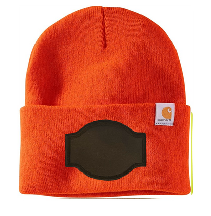 Bright Orange Carhartt Leather Patch Beanie