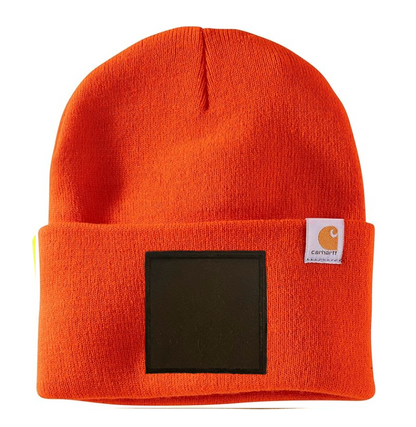 Bright Orange Carhartt Leather Patch Beanie