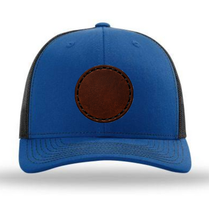 Royal Blue/ Black Richardson Leather Patch Trucker Hat