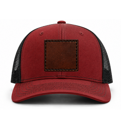 Cardinal/ Black Richardson Leather Patch Trucker Hat