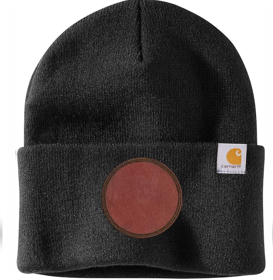 Black Carhartt Leather Patch Beanie