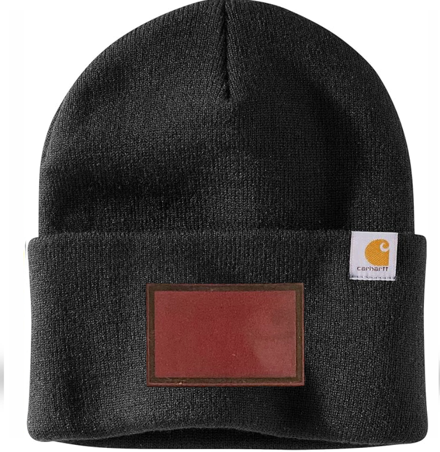 Black Carhartt Leather Patch Beanie