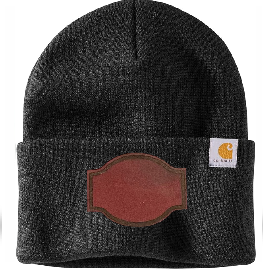 Black Carhartt Leather Patch Beanie