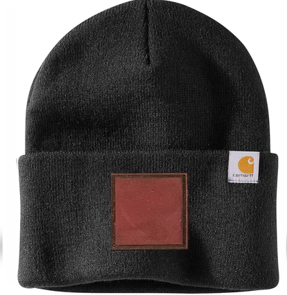 Black Carhartt Leather Patch Beanie