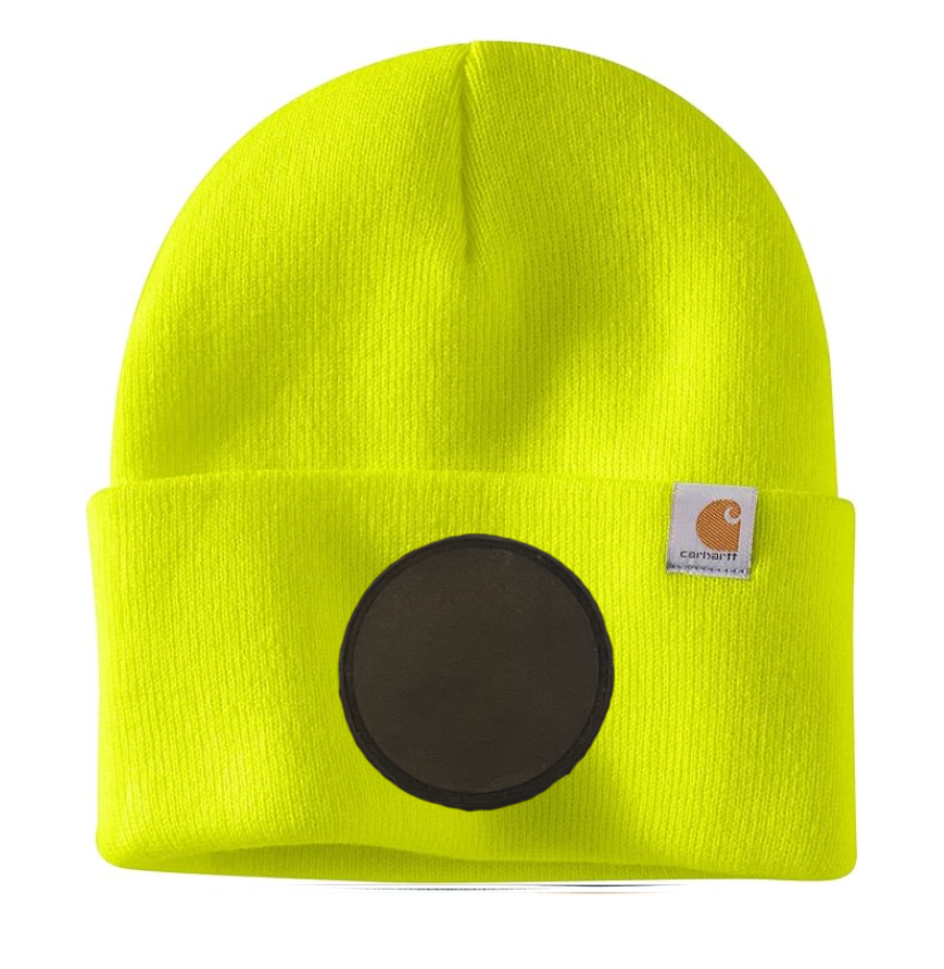 Bright Yellow Carhartt Leather Patch Beanie