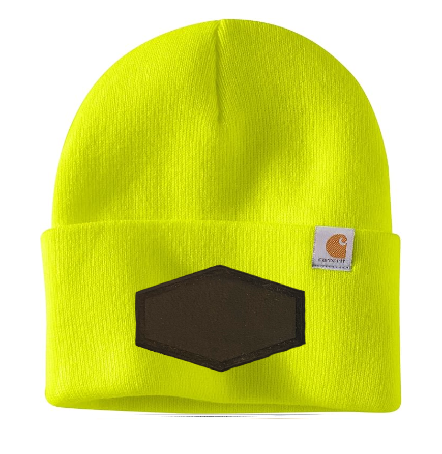 Bright Yellow Carhartt Leather Patch Beanie