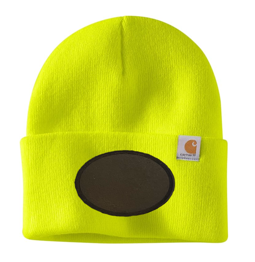 Bright Yellow Carhartt Leather Patch Beanie