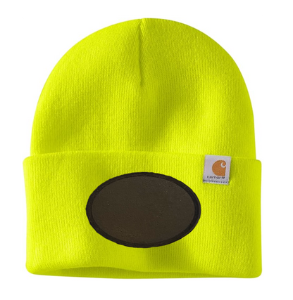 Bright Yellow Carhartt Leather Patch Beanie