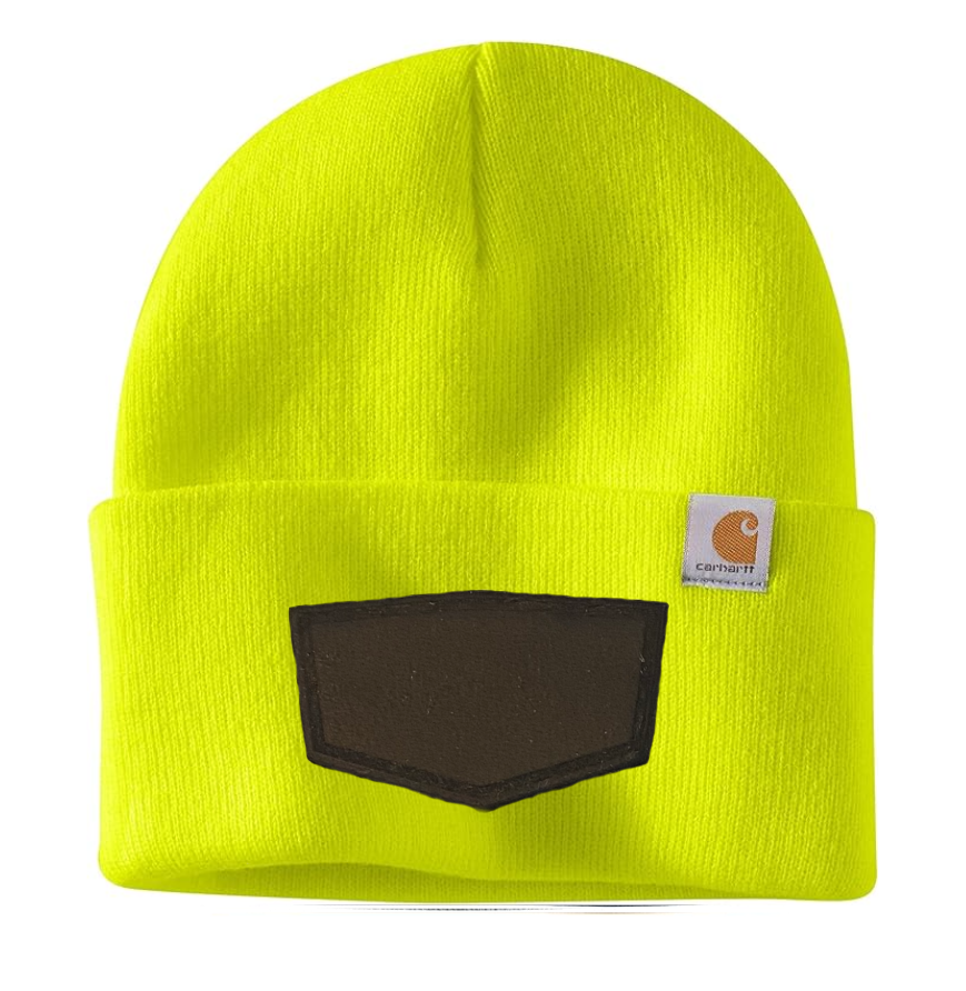 Bright Yellow Carhartt Leather Patch Beanie