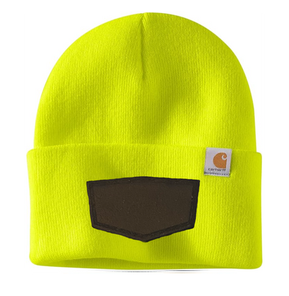 Bright Yellow Carhartt Leather Patch Beanie