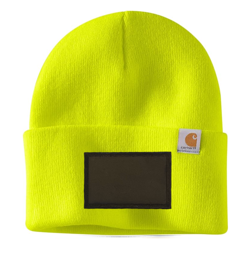 Bright Yellow Carhartt Leather Patch Beanie