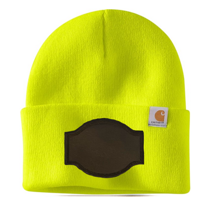 Bright Yellow Carhartt Leather Patch Beanie