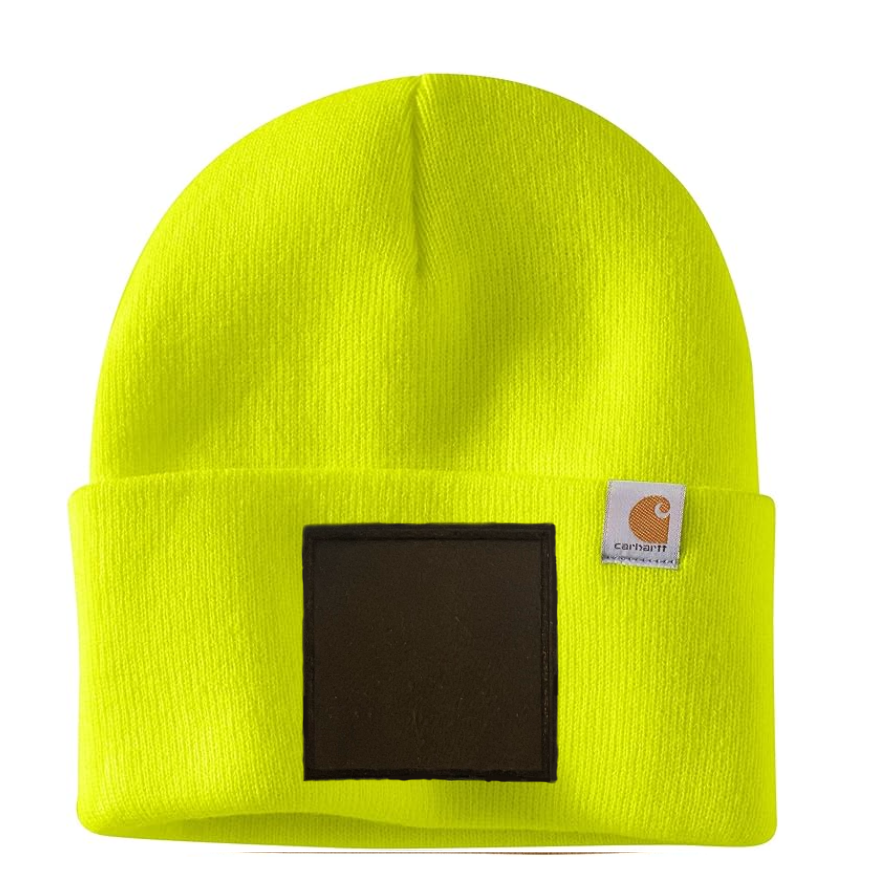 Bright Yellow Carhartt Leather Patch Beanie