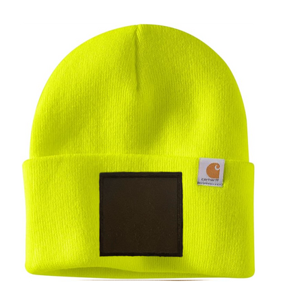 Bright Yellow Carhartt Leather Patch Beanie