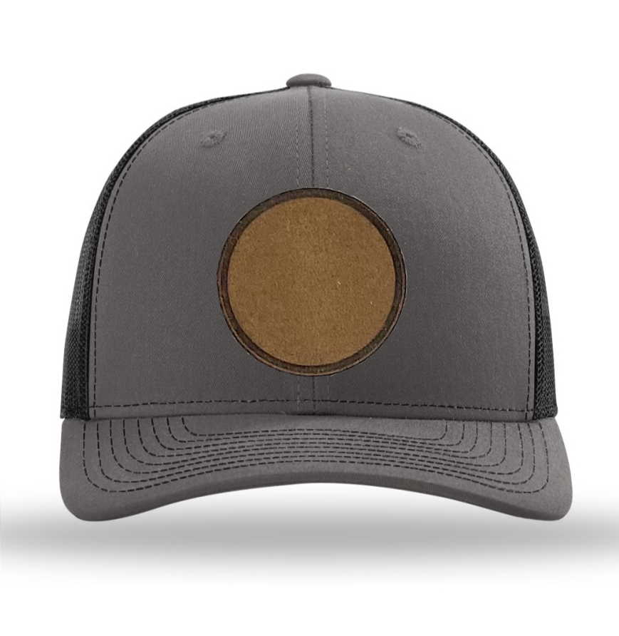 Charcoal/ Black Richardson Leather Patch Trucker Hat