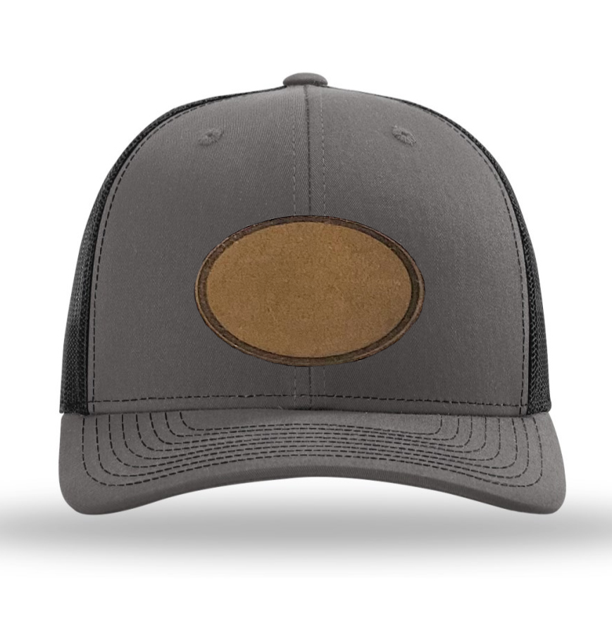Charcoal/ Black Richardson Leather Patch Trucker Hat