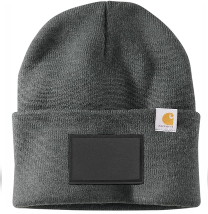 Coal Heather Carhartt Leather Patch Beanie