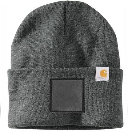 Coal Heather Carhartt Leather Patch Beanie