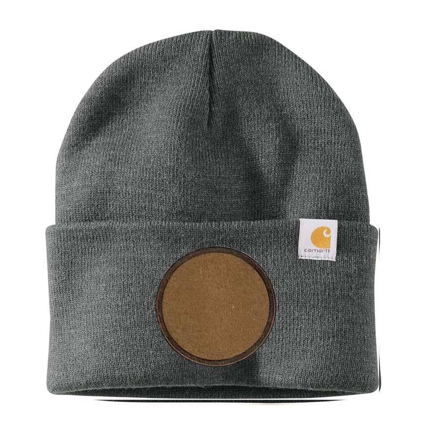Coal Heather Carhartt Leather Patch Beanie